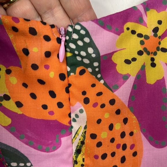 Crystal Sky Womens Mini Dress M Pink Orange Puffy Sleeves Zip Back Tie Sash EUC - Picture 9 of 16